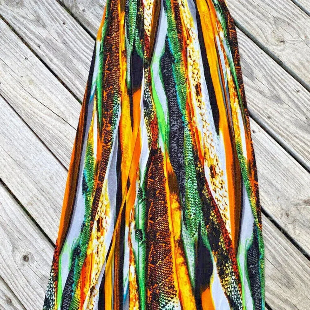 Hawaiian Bright Summer Sleeveless Halter Top SilkyKnit Maxi Dress Just Love Sz M - Picture 2 of 4